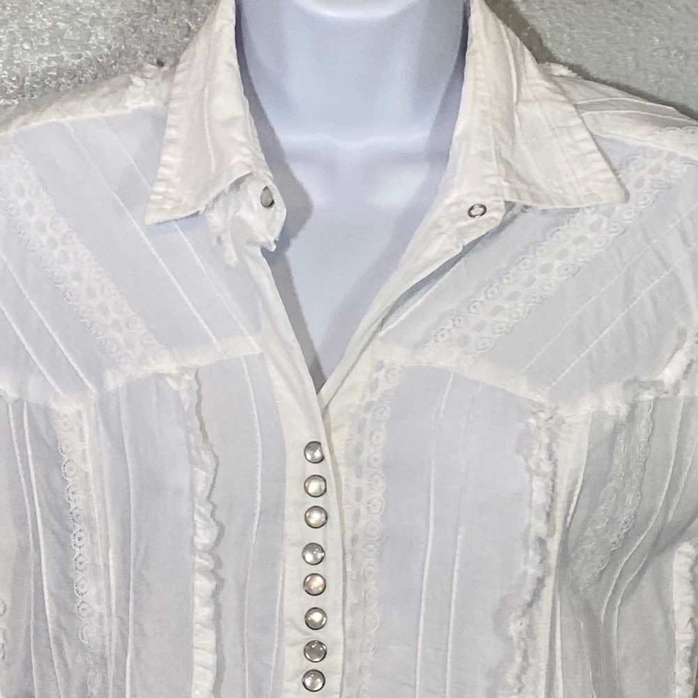 Scully White Button-Down Women's Shirt Lace Pearl… - image 3